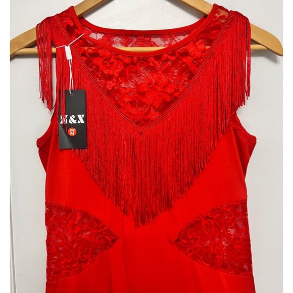 Z&X Red Latin Dance Dress With Fringe Lace Dress Size M - Picture 6 of 15